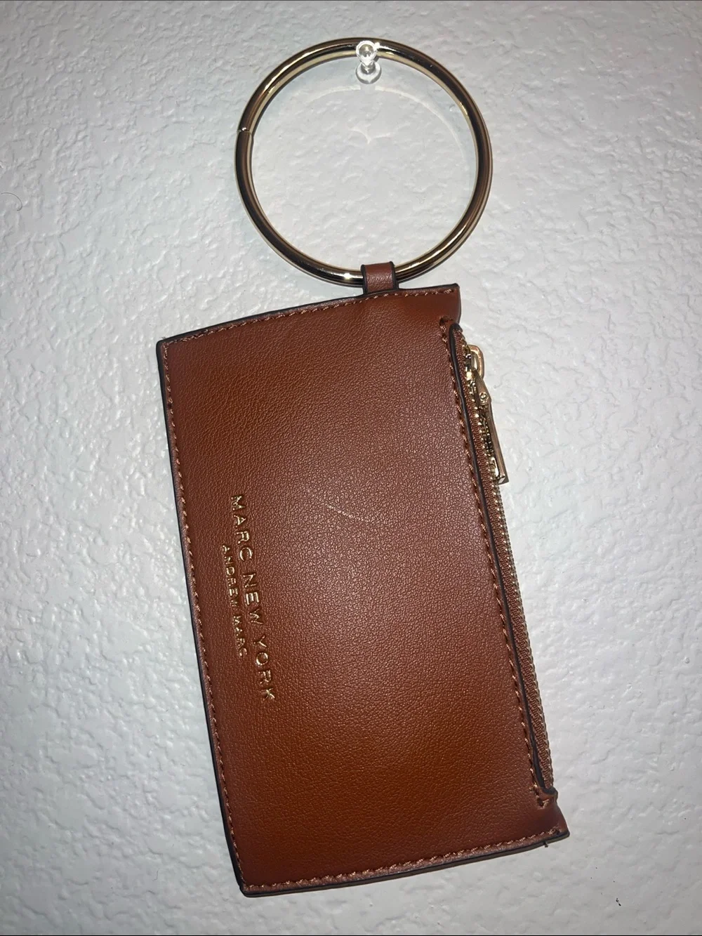 Marc New York Tan Leather Zip Card Holder Key Ring